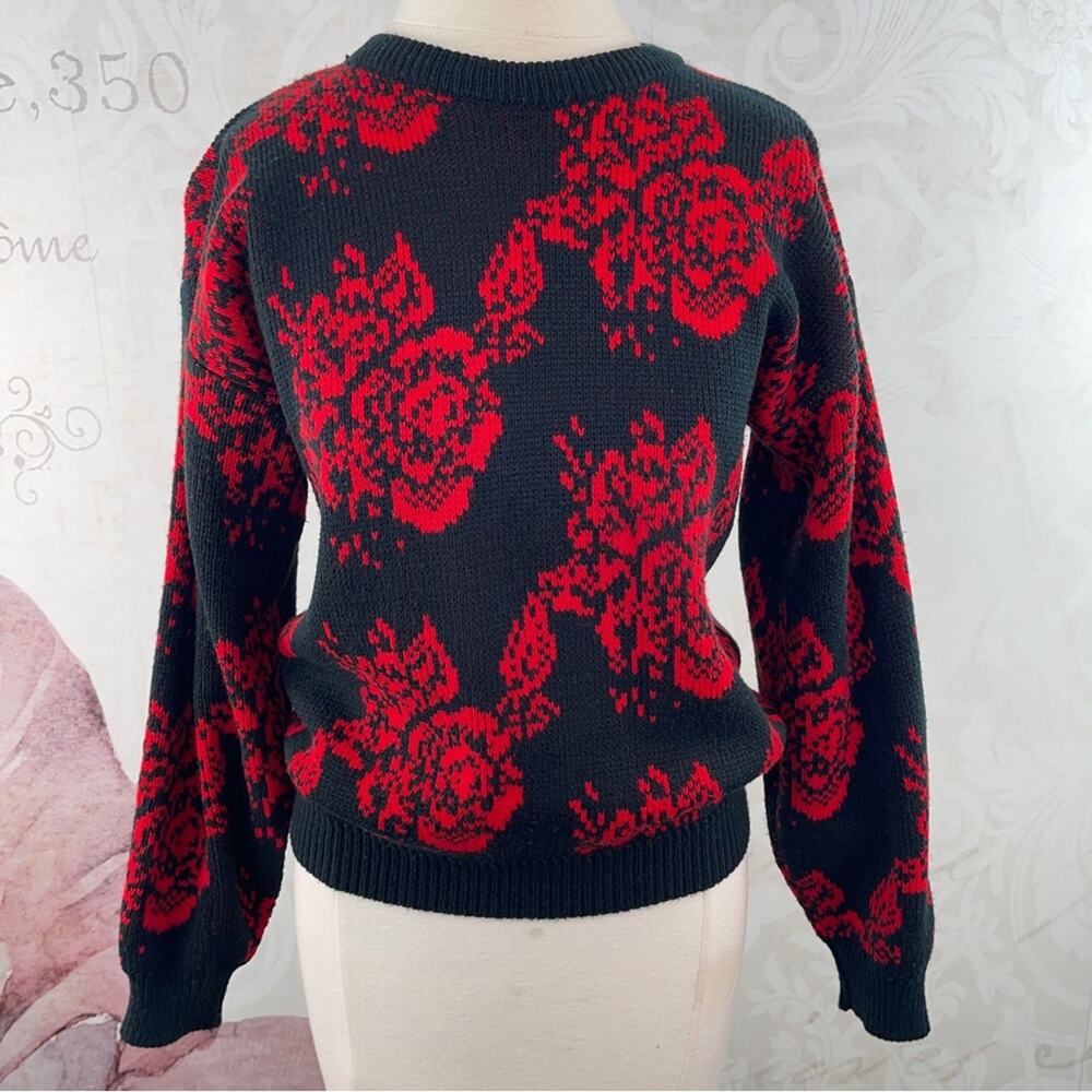 Rainbow Ridge Vintage 80s 90s Sweater Red Black Floral Medium